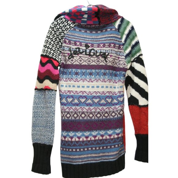 Desigual Larita 37J2151 Patchwork Knit Sweater Womens Small Artsy Boho Indie - Picture 2 of 9